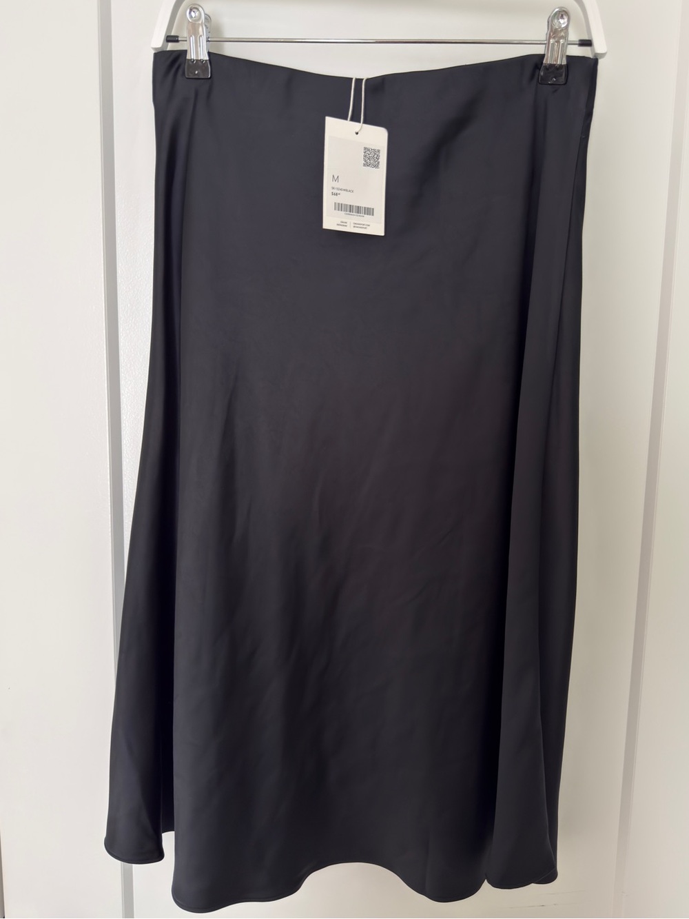 Oak + Fort Black Satin Midi Slip Skirt Size M NWT